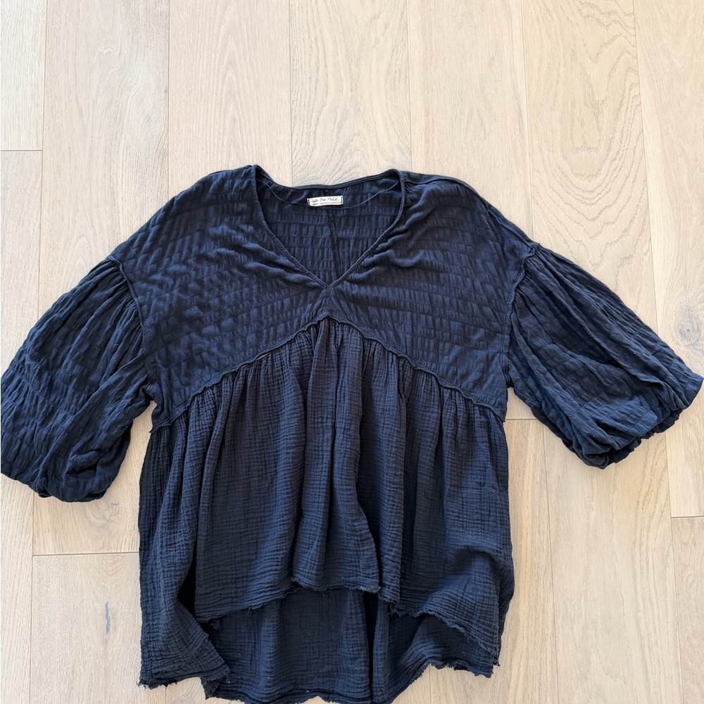 We The Free Black Textured Blouse